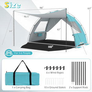 Beach Tent Sun Shelter with Canopy Pop-Up Easy Setup UPF50+ Sun Protection
