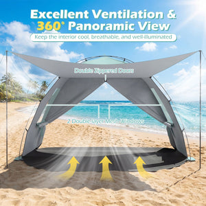 Beach Tent Sun Shelter with Canopy Pop-Up Easy Setup UPF50+ Sun Protection