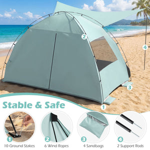 Beach Tent Sun Shelter with Canopy Pop-Up Easy Setup UPF50+ Sun Protection