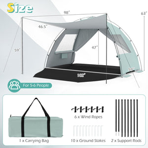 Beach Tent Sun Shelter with Canopy Pop-Up Easy Setup UPF50+ Sun Protection