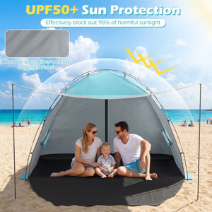 Beach Tent Sun Shelter with Canopy with Extended Floor and Vent Windows