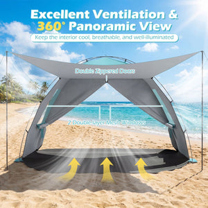 Beach Tent Sun Shelter with Canopy with Extended Floor and Vent Windows