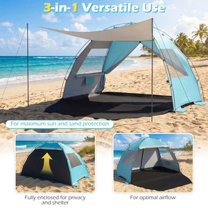 Beach Tent Sun Shelter with Canopy with Extended Floor and Vent Windows