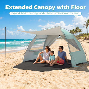 Beach Tent Sun Shelter with Canopy with Extended Floor and Vent Windows