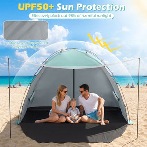 Beach Tent Sun Shelter with Canopy with Extended Floor and Vent Windows