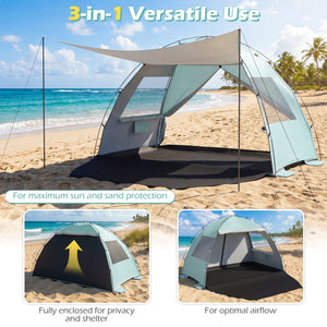 Beach Tent Sun Shelter with Canopy with Extended Floor and Vent Windows