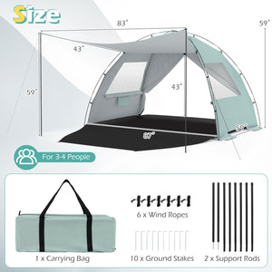Beach Tent Sun Shelter with Canopy with Extended Floor and Vent Windows