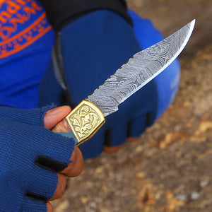 Flashblade Damascus EDC Knife with Olive Wood Handle & Sheath