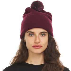 Midweight Merino Wool Knit Pom Beanie | 100% Merino Wool