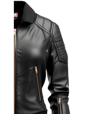 Black Leather Jacket Bomber Style