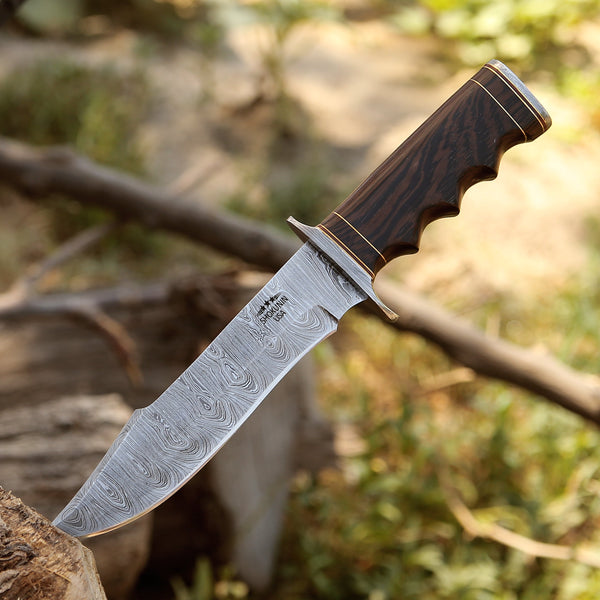 Thunderstrike Damascus Bowie Knife with Exotic Wenge Wood Handle