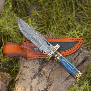 Shadowblade Damascus Steel Bowie Knife with Pakkawood Handle & Sheath