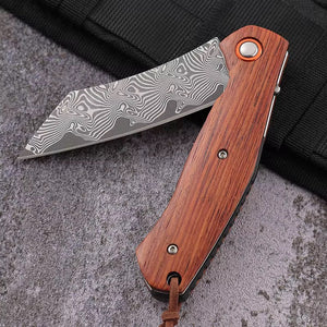 Dominator Japanese VG10 Damascus Pocket Knife with Sandalwood Handle & Sheath