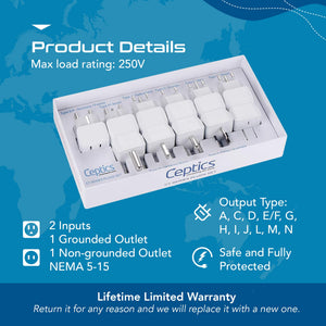 International Travel Adapter Plug Set - 11 pcs 2 in 1 Compact (CT-11PK) - TRAPSKI