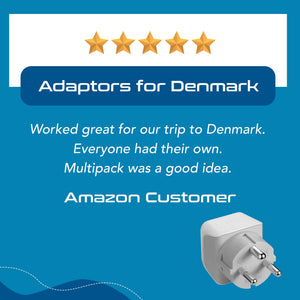 Denmark Travel Adapter - Type K - Ultra Compact (CT-20 ,3 PACK) - TRAPSKI