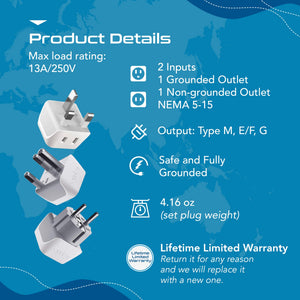 African Travel Adapter Set - Type M, G, E/F - 3pcs (CT-AF-SET) - TRAPSKI
