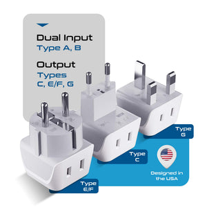 European Travel Adapter Set - Type E/F, G, C - 3pcs (CT-EU-SET) - TRAPSKI