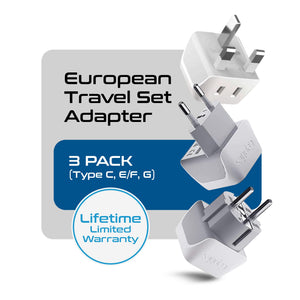 European Travel Adapter Set - Type E/F, G, C - 3pcs (CT-EU-SET) - TRAPSKI