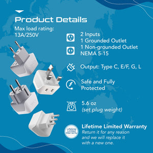European Travel Adapter Set - Type C, E/F, G, L - 4pcs (CT-EU-4SET) - TRAPSKI