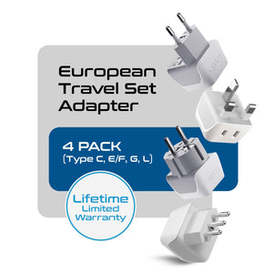 European Travel Adapter Set - Type C, E/F, G, L - 4pcs (CT-EU-4SET) - TRAPSKI