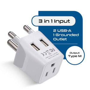 South Africa Adapter Plug Combo Type M, G | Dual USB - African Combo (CTU-7-10L)