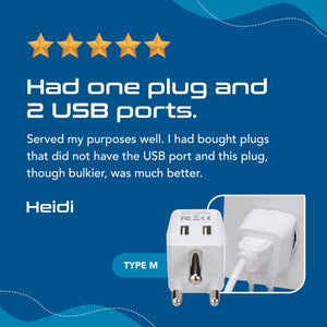 South Africa Travel Adapter - Type M - Dual USB (CTU-10L) - TRAPSKI