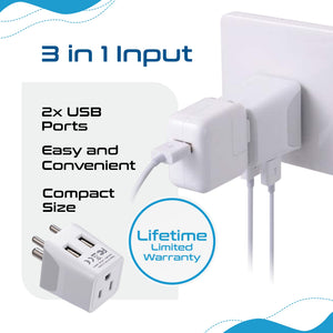 India Travel Adapter - Type D - Dual USB (CTU-10) - TRAPSKI