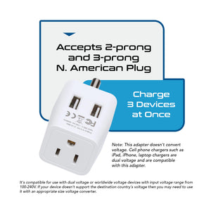 India Travel Adapter Plug Combo - Type C, D | Dual USB - Indian Combo (CTU-9C-10)
