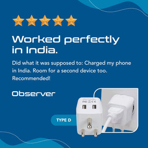 India Travel Adapter - Type D - Dual USB (CTU-10) - TRAPSKI