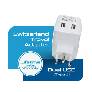 Switzerland Travel Adapter - Type J - Dual USB (CTU-11A) - TRAPSKI