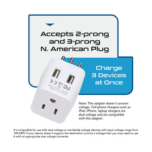 Brazil Travel Adapter - Type N - Dual USB (CTU-11C) - TRAPSKI