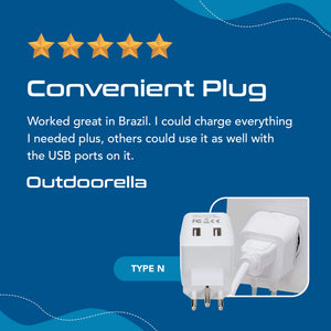 Brazil Travel Adapter - Type N - Dual USB (CTU-11C) - TRAPSKI