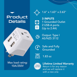Australia, China Travel Adapter - Type I - Dual USB (CTU-16) - TRAPSKI