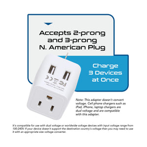 Australia, China Travel Adapter - Type I - Dual USB (CTU-16) - TRAPSKI