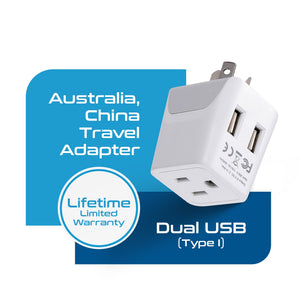 Australia, China Travel Adapter Plug with Dual USB - Type I - 2 Pack (CTU-16-2PK) - TRAPSKI