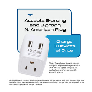 Japan, Philippines Travel Adapter - Type A - Dual USB (CTU-6) - TRAPSKI