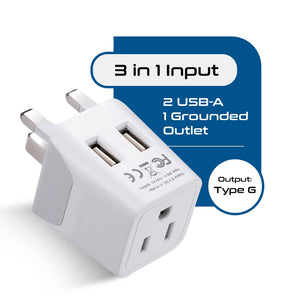 UK, England Travel Adapter Plug with Dual USB - Type G - 2 Pack (CTU-7) - TRAPSKI