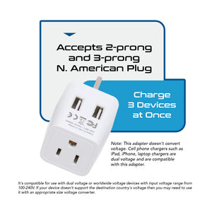 UK, England Travel Adapter Plug with Dual USB - Type G - 2 Pack (CTU-7) - TRAPSKI