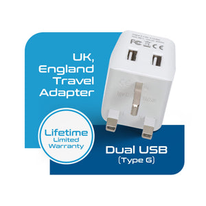 UK, England Travel Adapter Plug with Dual USB - Type G - 2 Pack (CTU-7) - TRAPSKI