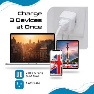 UK, England Travel Adapter Plug with Dual USB - Type G - 2 Pack (CTU-7) - TRAPSKI
