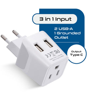 India Travel Adapter Plug Combo - Type C, D | Dual USB - Indian Combo (CTU-9C-10)