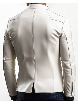 Caleb Men's White Leather Blazer