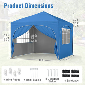 10 X 10 FT Pop up Canopy Tent with 4 Removable Sidewall