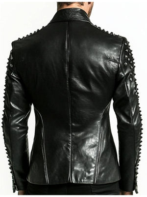 Carter Men's Black Studded Leather Blazer