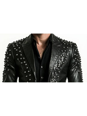 Carter Men's Black Studded Leather Blazer