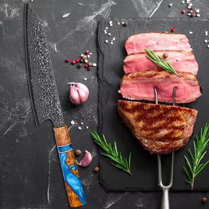 Serene Chef Knife with Exotic Olive Wood Burl & Resin Handle