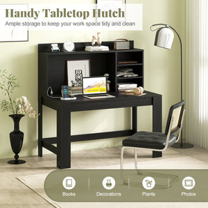 Modern Computer Desk with Hutch and Storage Shelves-Black