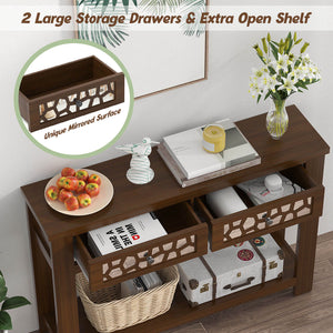 2-Tier Console Table with Drawers and Open Storage Shelf
