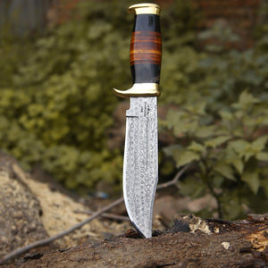 Darkstar Custom Bowie Knife with Bull Horn & Stacked Leather Composite Handle