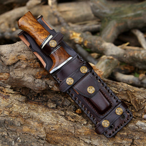 Annihilator Custom Feather Damascus Hunting Knife with Exotic Rose Wood Handle